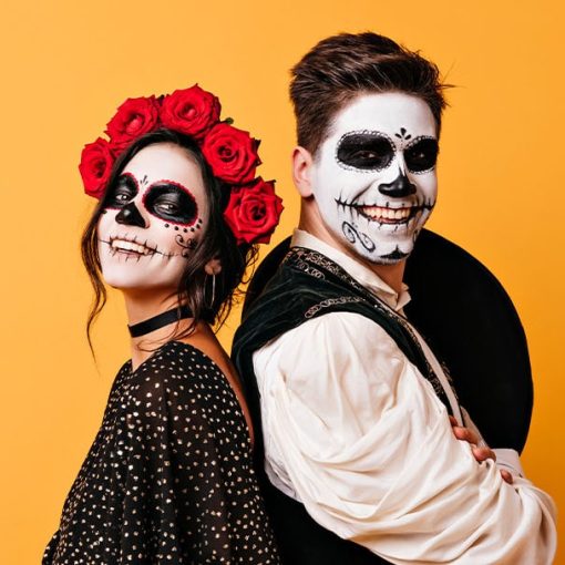 couple dressed up in costumes for halloween