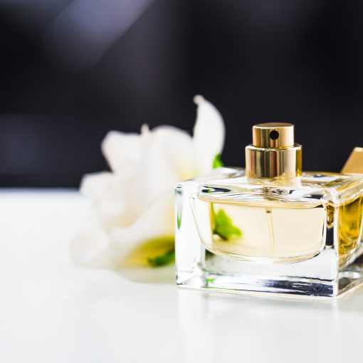 perfume bottle on a white counter