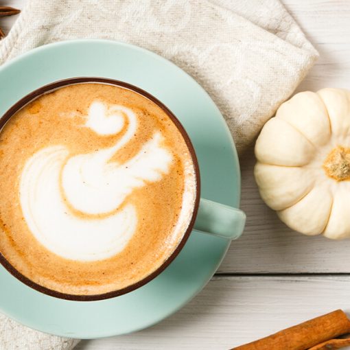 overhead view of pumpkin spice latte