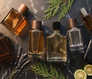 Collection of affordable mens cologne bottles on dark marble surface